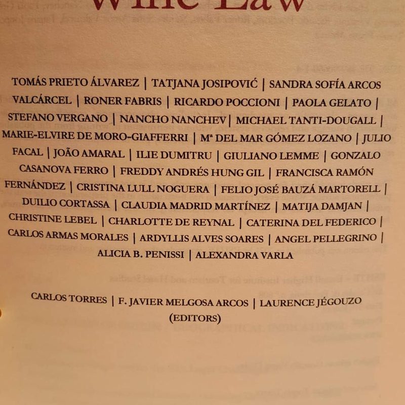 Índice da obra coletiva Direito da Vinha e do Vinho